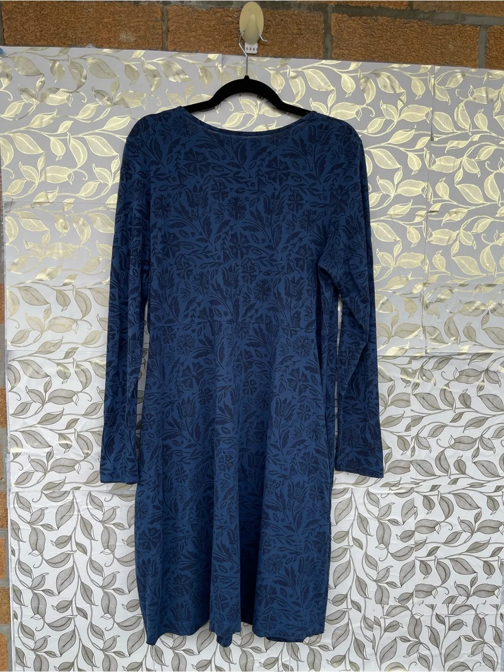 Gudrun Sjoden Organic Cotton Blue Botanical Lagenlook Dress L Pockets Scandiboho - Picture 10 of 12